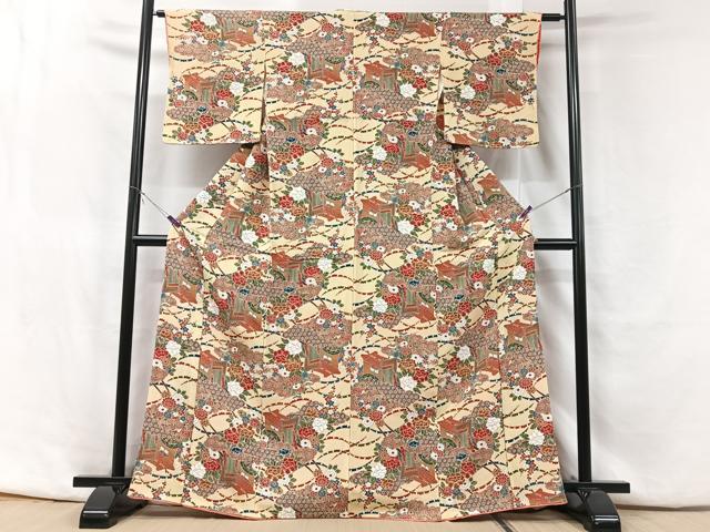平和屋着物■上質な小紋 御所車花文 正絹 逸品 CABF5177xe