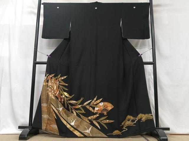 平和屋着物■豪華黒留袖 駒刺繍 御所車笹松文 金彩 正絹 逸品 CABF5184xe