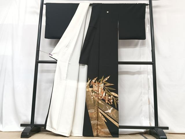 平和屋着物■豪華黒留袖 駒刺繍 御所車笹松文 金彩 正絹 逸品 CABF5184xe