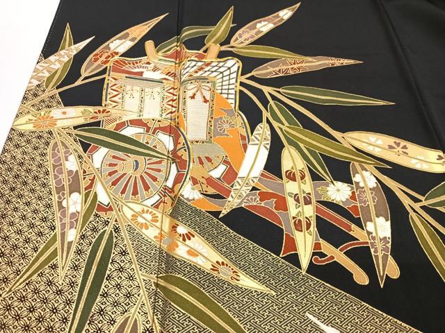 平和屋着物■豪華黒留袖 駒刺繍 御所車笹松文 金彩 正絹 逸品 CABF5184xe