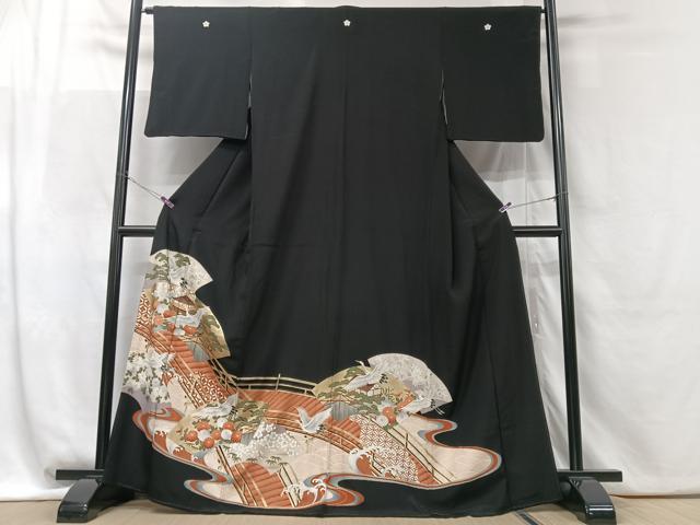 平和屋着物■豪華黒留袖 渡り橋地紙花鳥文 金彩 正絹 逸品 CABF5189xe