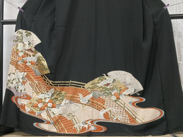平和屋着物■豪華黒留袖 渡り橋地紙花鳥文 金彩 正絹 逸品 CABF5189xe