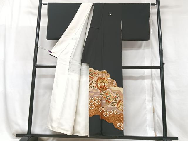 平和屋着物■豪華黒留袖 更紗花鳥文 金彩 正絹 逸品 CABF5200xe