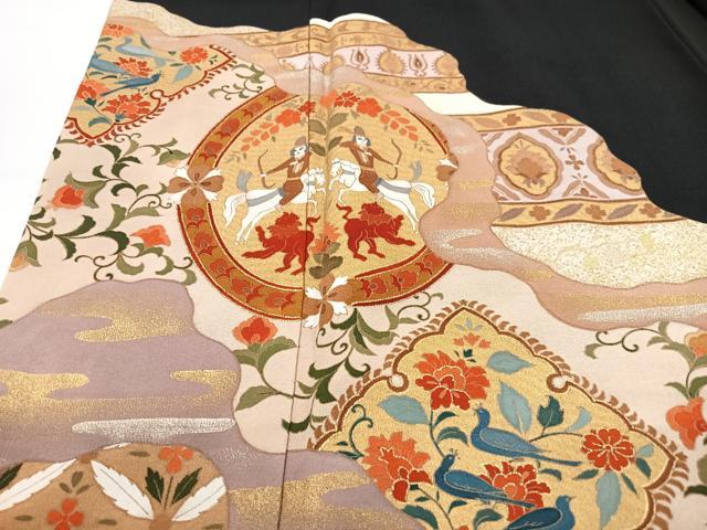 平和屋着物■豪華黒留袖 更紗花鳥文 金彩 正絹 逸品 CABF5200xe