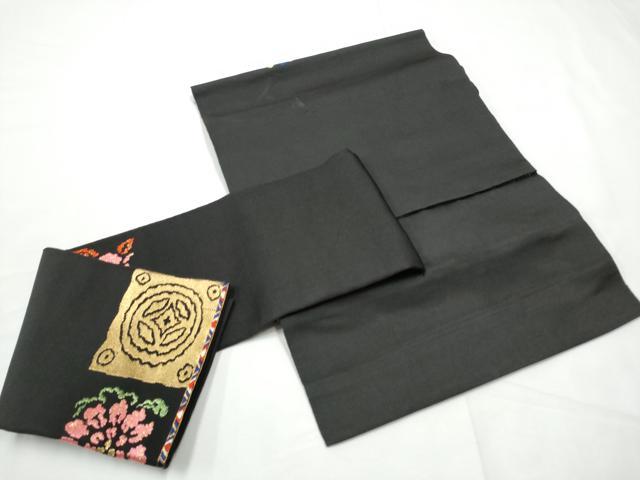 平和屋着物●龍村美術織物 龍村製 つけ帯 人形手錦 黒地 金銀糸 正絹 逸品 CABF5201hy