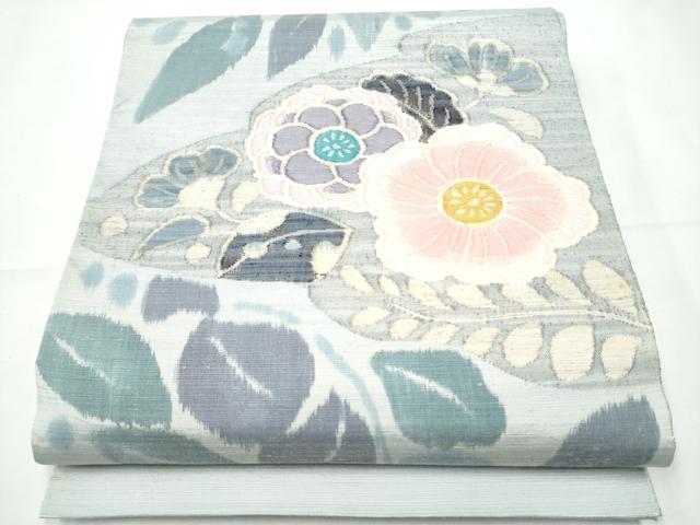 平和屋着物●太鼓柄袋帯 紬地 すくい織 草花文 正絹 逸品 CABF5225hy