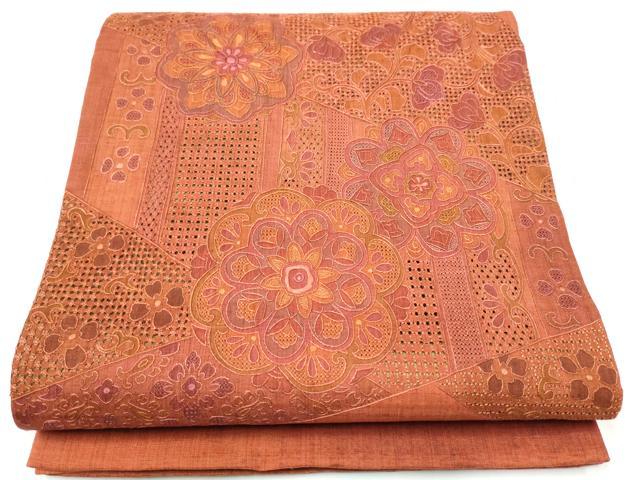 平和屋着物●中国三大刺繍 スワトウ相良刺繍 総刺繍 太鼓柄袋帯 紬地 正倉院花文 正絹 逸品 CABF5229hy