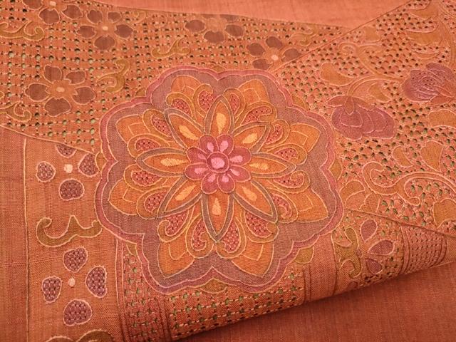 平和屋着物●中国三大刺繍 スワトウ相良刺繍 総刺繍 太鼓柄袋帯 紬地 正倉院花文 正絹 逸品 CABF5229hy
