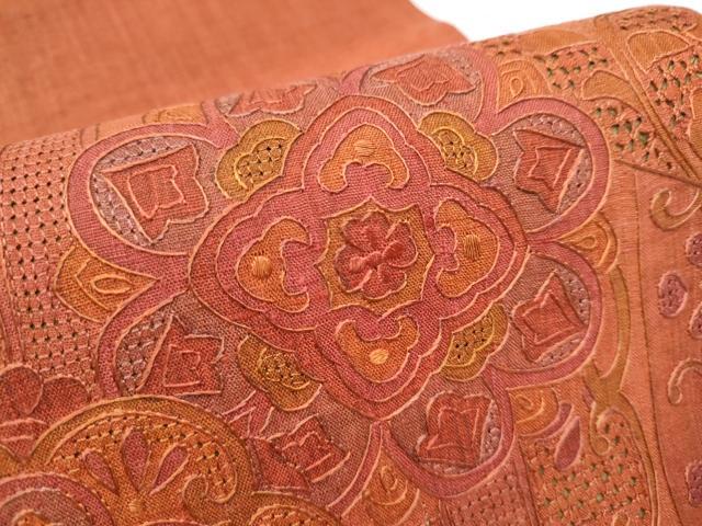 平和屋着物●中国三大刺繍 スワトウ相良刺繍 総刺繍 太鼓柄袋帯 紬地 正倉院花文 正絹 逸品 CABF5229hy