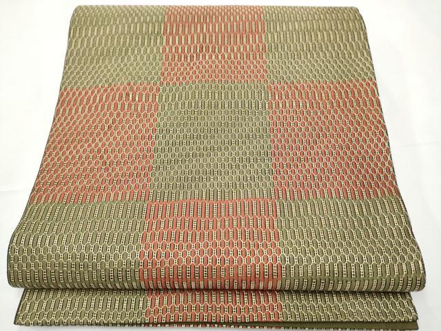 平和屋着物●六通柄袋帯　市松文様　金糸　正絹　逸品　CABF5230hy 平和屋着物○六通柄袋帯 市松文様 金糸 正絹 逸品 CABF5230hy