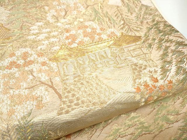 平和屋着物▼西陣 服部織物謹製 六通柄袋帯 遠山風景文 金糸 正絹 逸品 CABF5239hy