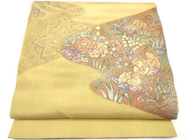 平和屋着物●中国三大刺繍 スワトウ刺繍 太鼓柄袋帯 紬地 駒刺繍 鴛鴦花文 正絹 逸品 CABF5251hy