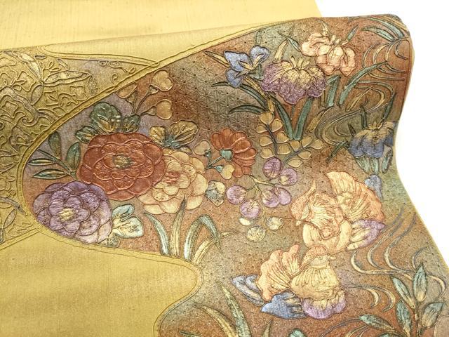 平和屋着物●中国三大刺繍 スワトウ刺繍 太鼓柄袋帯 紬地 駒刺繍 鴛鴦花文 正絹 逸品 CABF5251hy