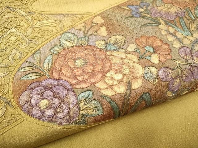 平和屋着物●中国三大刺繍 スワトウ刺繍 太鼓柄袋帯 紬地 駒刺繍 鴛鴦花文 正絹 逸品 CABF5251hy