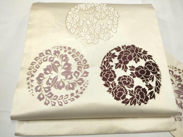 平和屋着物●西陣　川島織物　九寸名古屋帯　唐織　草花丸文　金糸　正絹　逸品　CABF5275hy 平和屋着物○西陣 川島織物 九寸名古屋帯 唐織 草花丸文 金糸 正絹