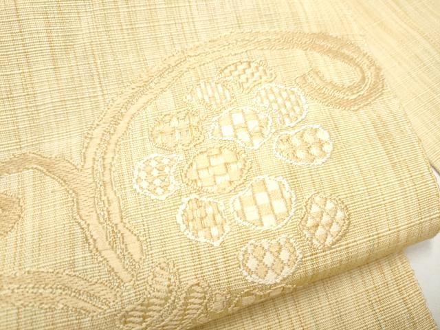 平和屋着物●八寸名古屋帯 唐織 紬地 葡萄蔦の葉文 正絹 逸品 CABF5299hy