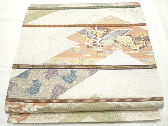 平和屋着物○六通柄袋帯 龍 花唐草文 金糸 正絹 逸品 CABF5307hy
