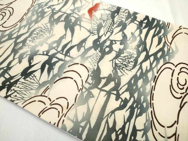 平和屋着物●全通柄袋帯 型染め 流水風景文 正絹 逸品 CABF5308hy