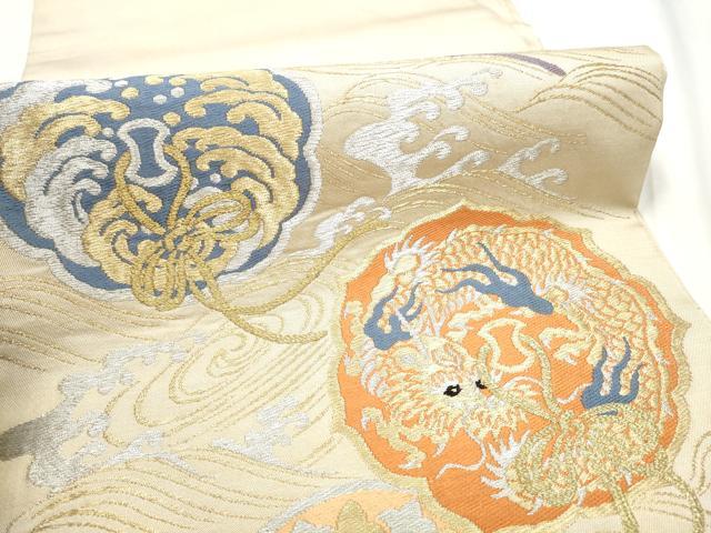 平和屋着物●アンティーク 大正ロマン 六通柄京袋 本袋帯 龍 鏡裏流水文 金銀糸 正絹 逸品 CABF5313hy