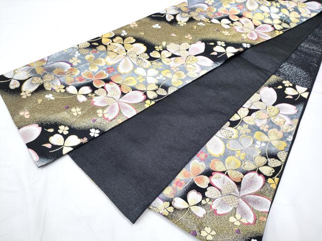 平和屋着物●六通柄袋帯 舞桜文 黒地 金銀糸 正絹 逸品 CABF5336hy