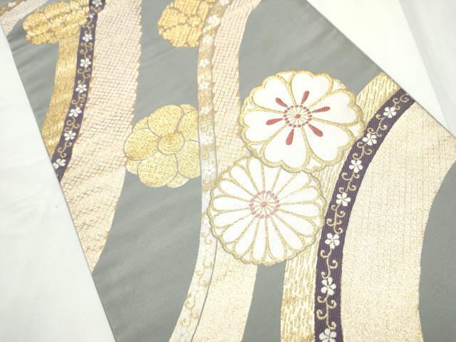 平和屋着物●六通柄袋帯 舞花文 金糸 正絹 逸品 CABF5337hy