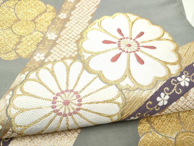 平和屋着物●六通柄袋帯 舞花文 金糸 正絹 逸品 CABF5337hy