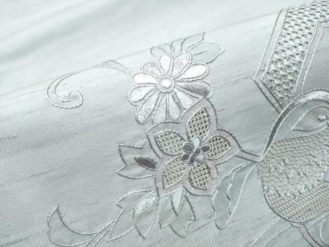 平和屋着物●中国三大刺繍 スワトウ相良刺繍 蘇州刺繍 総刺繍 太鼓柄袋帯 紬地 鴛鴦花文 正絹 逸品 CABF5341hy