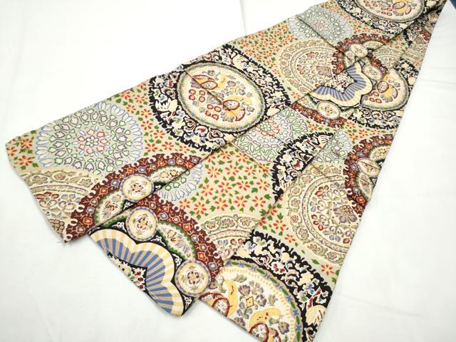 平和屋着物●アンテイーク 大正ロマン 半幅帯 絵皿花鳥文 正絹 逸品 CABF5349hy