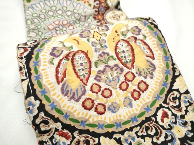 平和屋着物●アンテイーク 大正ロマン 半幅帯 絵皿花鳥文 正絹 逸品 CABF5349hy