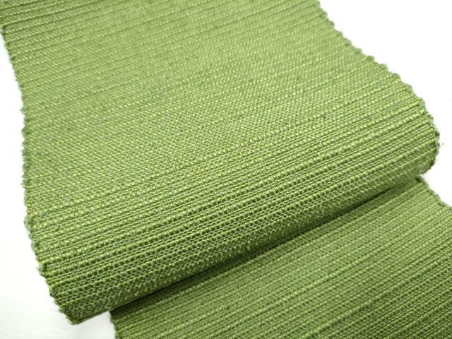 平和屋着物●信州紬 半幅帯 色無地 松葉色 正絹 逸品 CABF5351hy