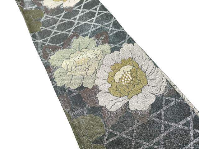 平和屋着物●両面 半幅帯 牡丹 金銀糸 CABF5356hy
