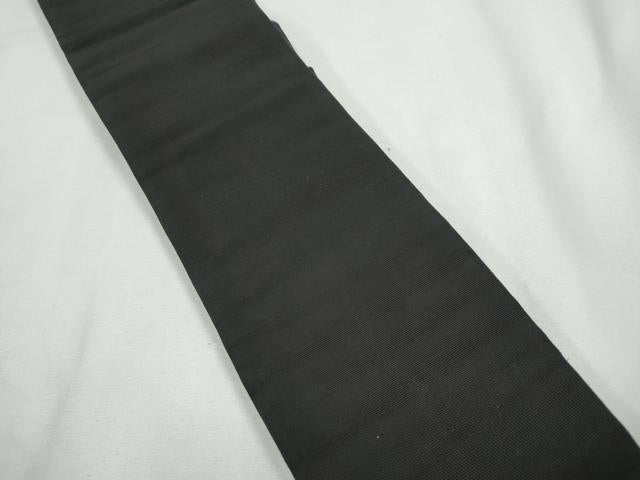 平和屋着物●男性 本場筑前博多織 両面 角帯 色無地 黒色×黒紅色 正絹 逸品 CABF5383hy