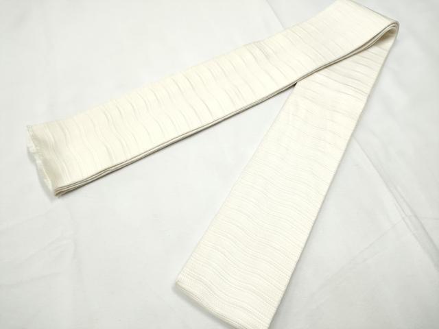 平和屋着物●男性 本場筑前博多織 角帯 よろけ縞 色無地 生成色 正絹 逸品 CABF5403hy