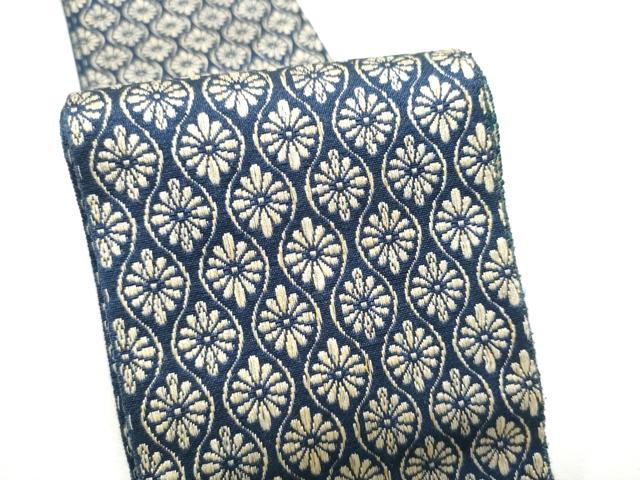 平和屋着物●男性 本場筑前博多織 両面 角帯 立涌菊文 正絹 逸品 CABF5582hy