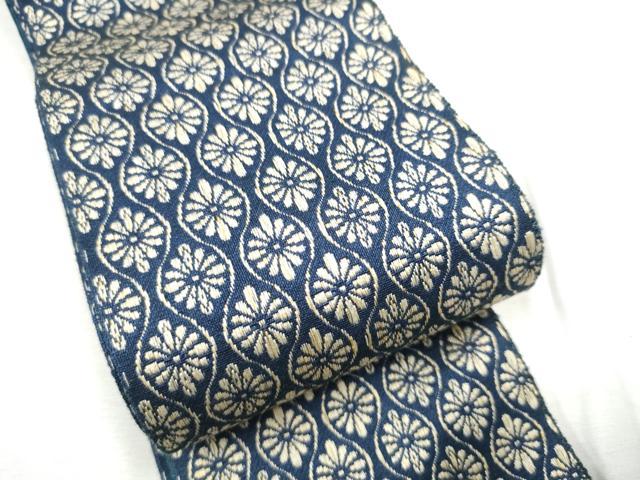 平和屋着物●男性 本場筑前博多織 両面 角帯 立涌菊文 正絹 逸品 CABF5582hy