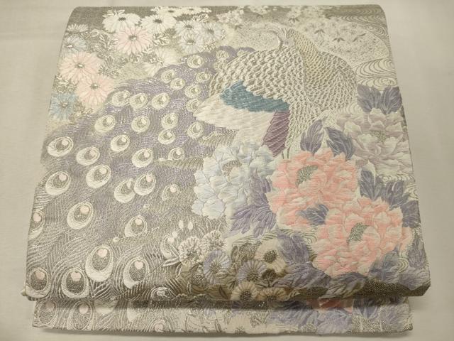平和屋着物◎六通柄袋帯 唐織 プラチナ箔 慶長富貴孔雀文 正絹 逸品 CABF5622oy