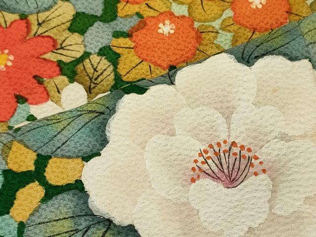平和屋着物■訪問着 手描き 草花文 正絹 逸品 CABF5703oy