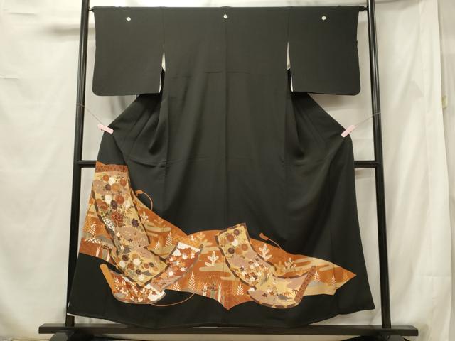 平和屋着物■豪華黒留袖 駒刺繍 籬草花文 金彩 正絹 逸品 CABF5741oy