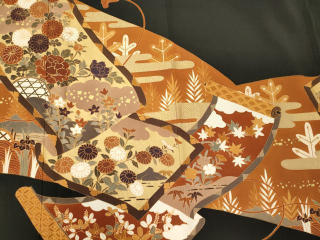 平和屋着物■豪華黒留袖 駒刺繍 籬草花文 金彩 正絹 逸品 CABF5741oy