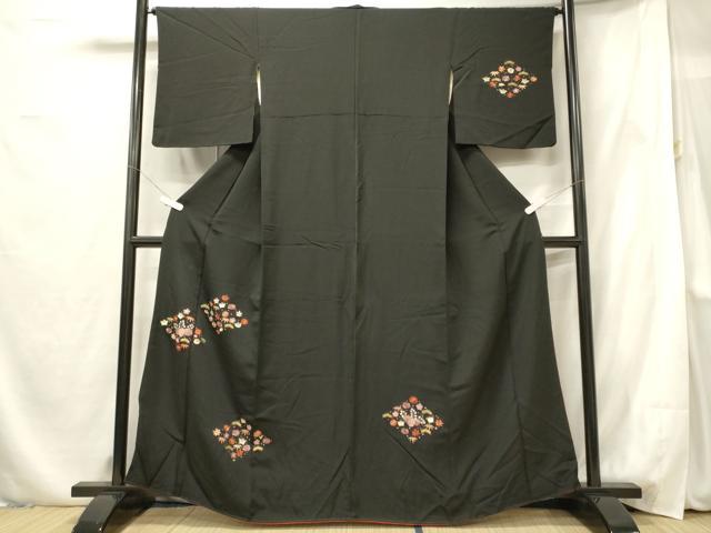 平和屋着物□訪問着 総刺繍 花松文 黒地 金糸 正絹 逸品 CABF5764oy