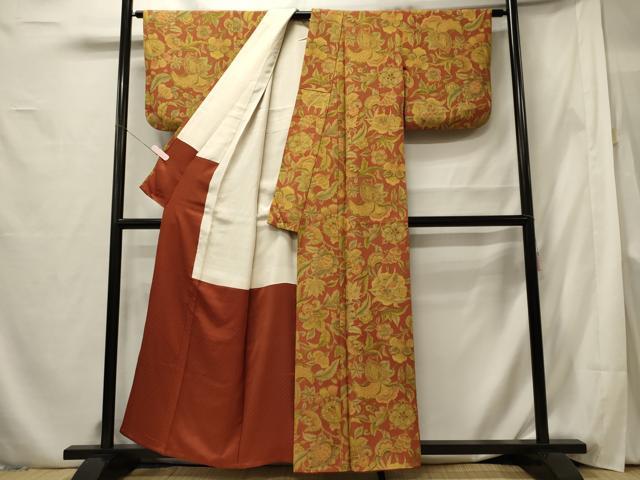 平和屋着物■上質な小紋 更紗花文 正絹 逸品 CABF5789oy