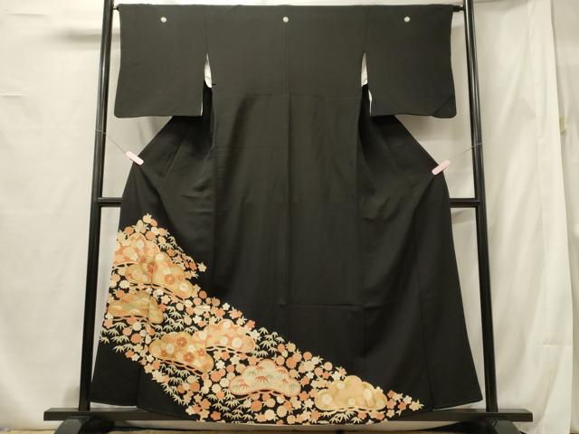 平和屋着物■豪華黒留袖 駒刺繍 松竹梅 金彩 正絹 逸品 CABF5794oy
