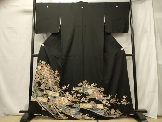平和屋着物■豪華黒留袖 駒刺繍 人物雪輪花松文 金銀彩 正絹 逸品 CABF5795oy