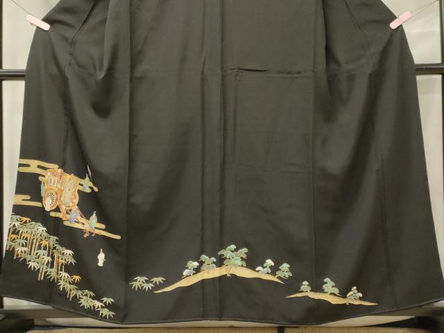 平和屋着物■豪華黒留袖 駒刺繍 御所車人物文 金彩 正絹 逸品 CABF5798oy