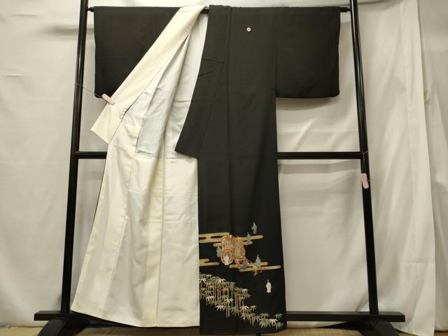 平和屋着物■豪華黒留袖 駒刺繍 御所車人物文 金彩 正絹 逸品 CABF5798oy
