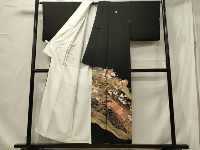 平和屋着物■豪華黒留袖 駒刺繍 渡橋飛鶴花松文 金銀彩 正絹 逸品 CABF5838oy