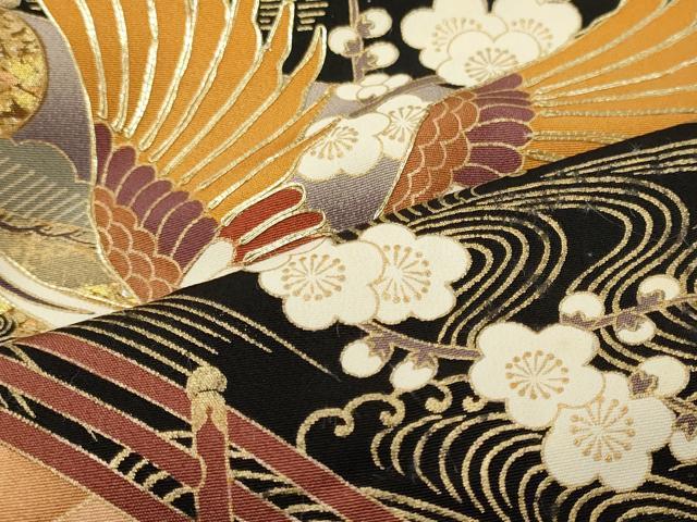 平和屋着物■豪華黒留袖 駒刺繍 渡橋飛鶴花松文 金銀彩 正絹 逸品 CABF5838oy