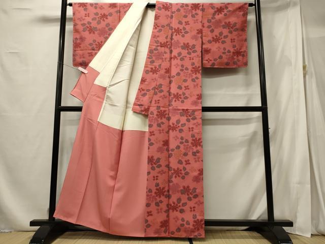 平和屋着物■上質な小紋 紬地 草花文 正絹 逸品 未使用 CABF5857oy