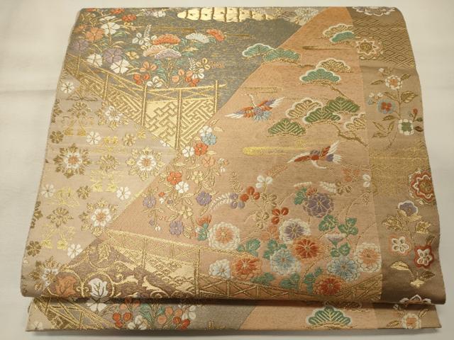 平和屋着物◎西陣 服部織物謹製 六通柄袋帯 飛鶴花松文 金糸 正絹 逸品 CABF5888oy