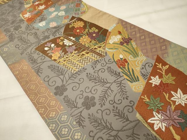 平和屋着物◎六通柄袋帯 唐織 冊子草花文 金糸 正絹 逸品 CABF5904oy